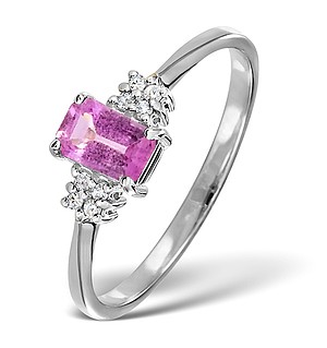 18K White Gold Diamond and PINK SAPPHIRE Ring 0.06ct