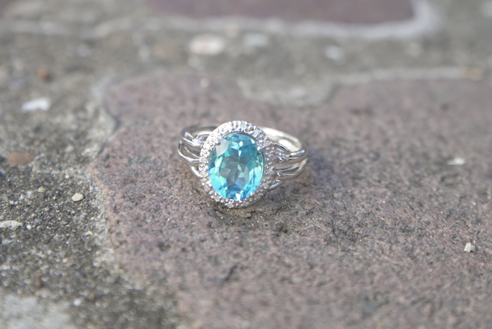 blue topaz diamond halo engagement ring