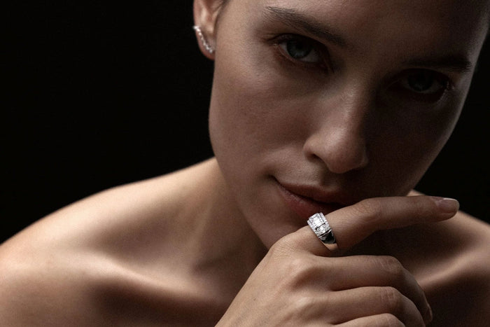 woman with baguette cut diamond ring
