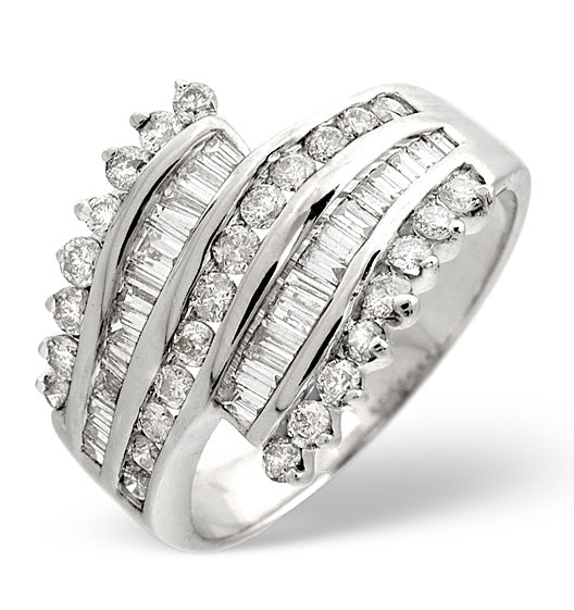 Big Fancy Ring 1.00CT Diamond 9K White Gold SIZES N and Q