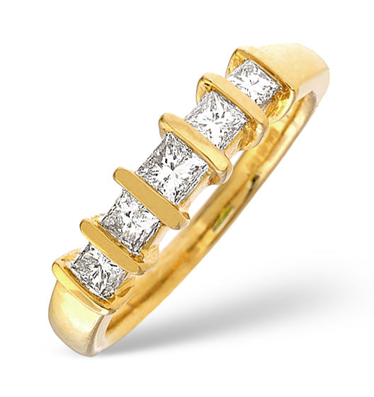 18K Gold Princess Cut Diamond Eternity Ring - SIZE M 1/2