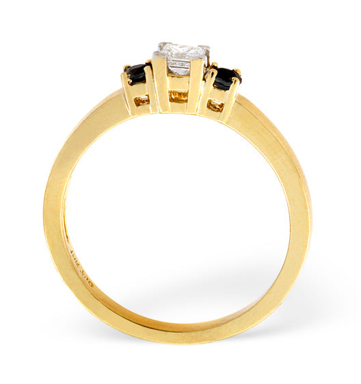 Blue Sapphire And 0.15CT Lab Diamond Ring 18K Yellow Gold