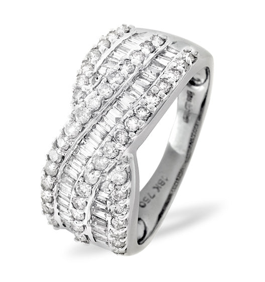Diamond 1.00CT 18K White Gold Cross-Over Ring
