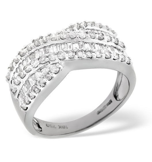 Diamond 1.00CT 18K White Gold Cross-Over Ring