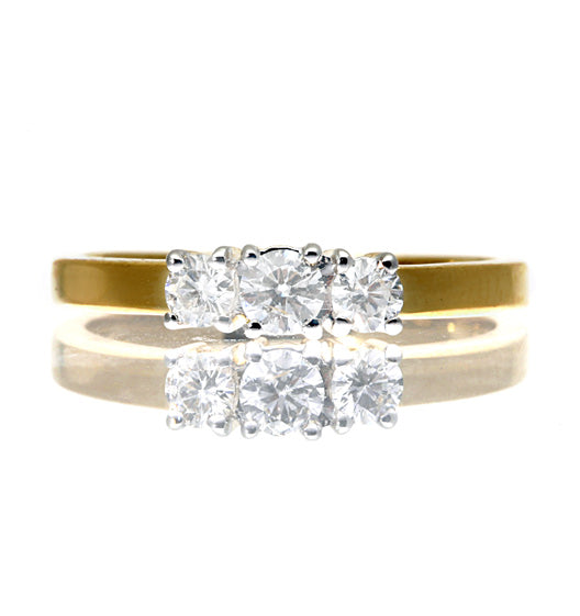 Ellie 18K Gold 3 Stone Diamond Ring 1.00CT H/SI