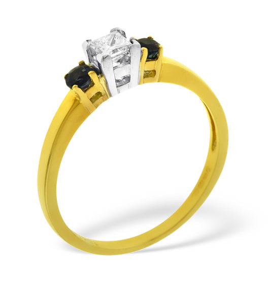 Blue Sapphire And 0.15CT Lab Diamond Ring 18K Yellow Gold