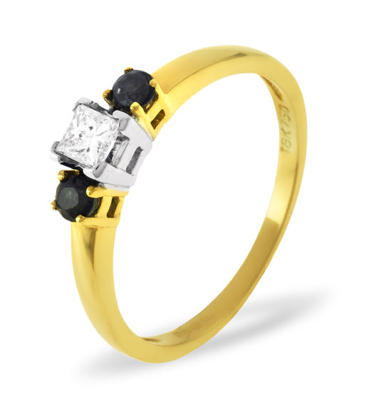 Blue Sapphire And 0.15CT Lab Diamond Ring 18K Yellow Gold