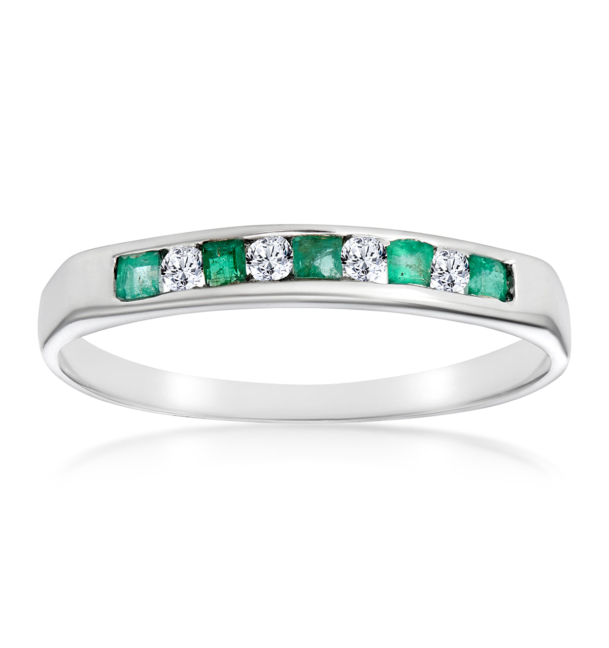 Emerald 0.15ct And Diamond 9K White Gold Ring