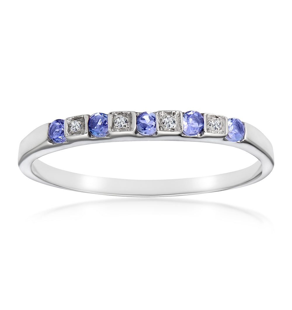 Tanzanite 0.18CT And Diamond 9K White Gold Ring