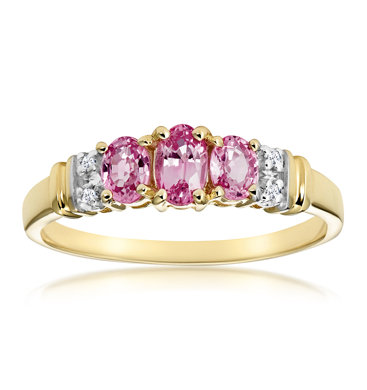 Pink Sapphire and 0.02ct Diamond Ring 9K Yellow Gold