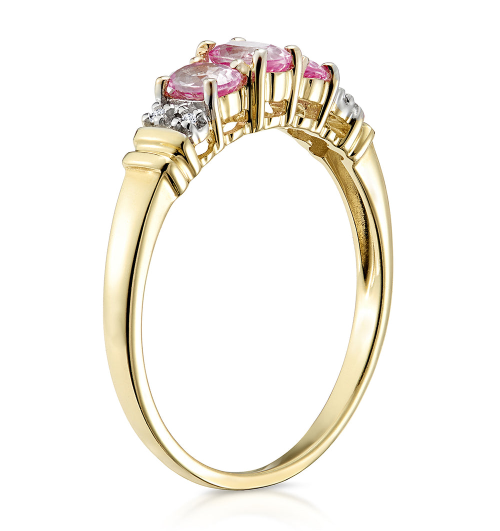 Pink Sapphire and 0.02ct Diamond Ring 9K Yellow Gold