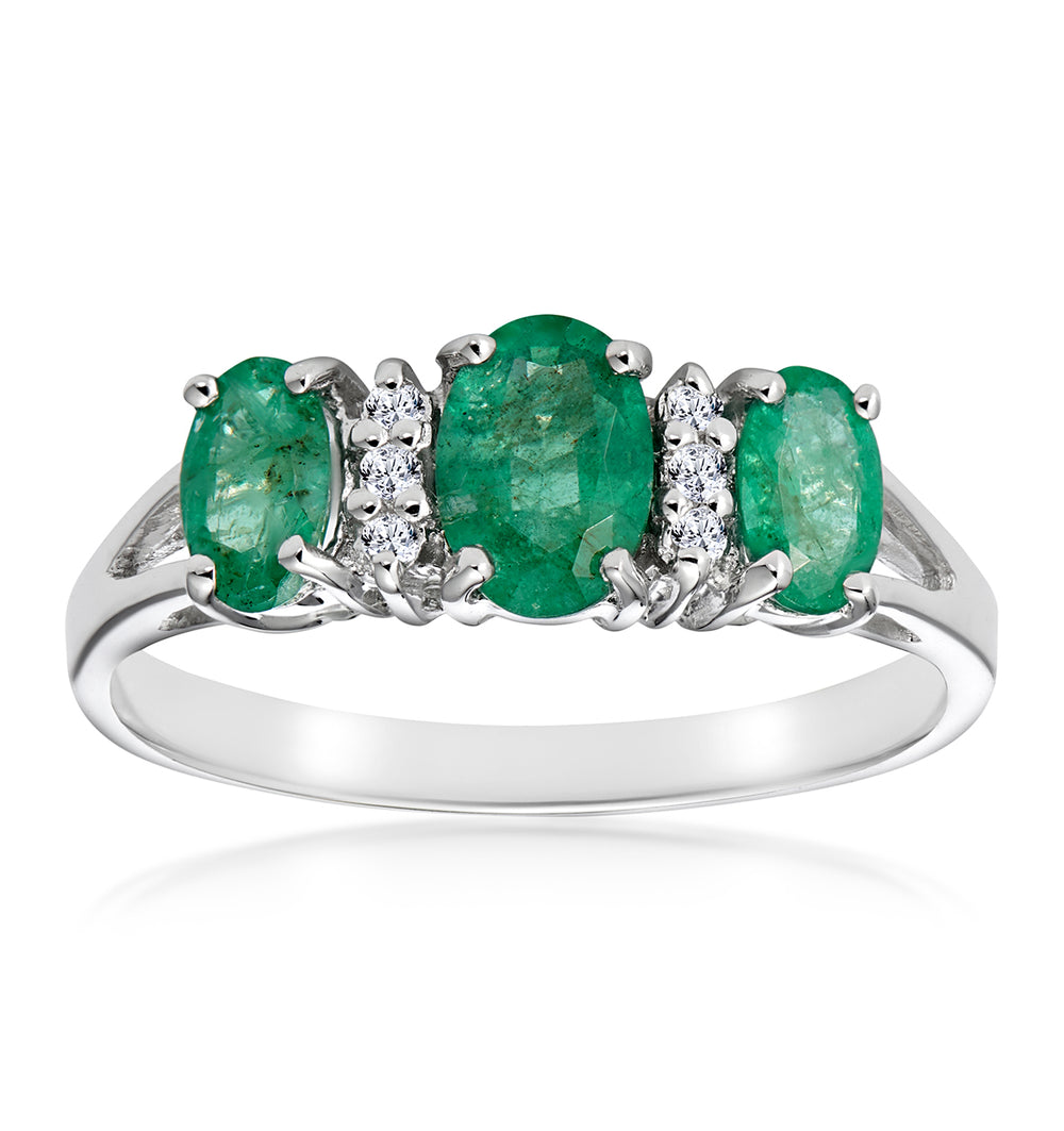 Emerald 1.06ct And Diamond 9K White Gold Ring