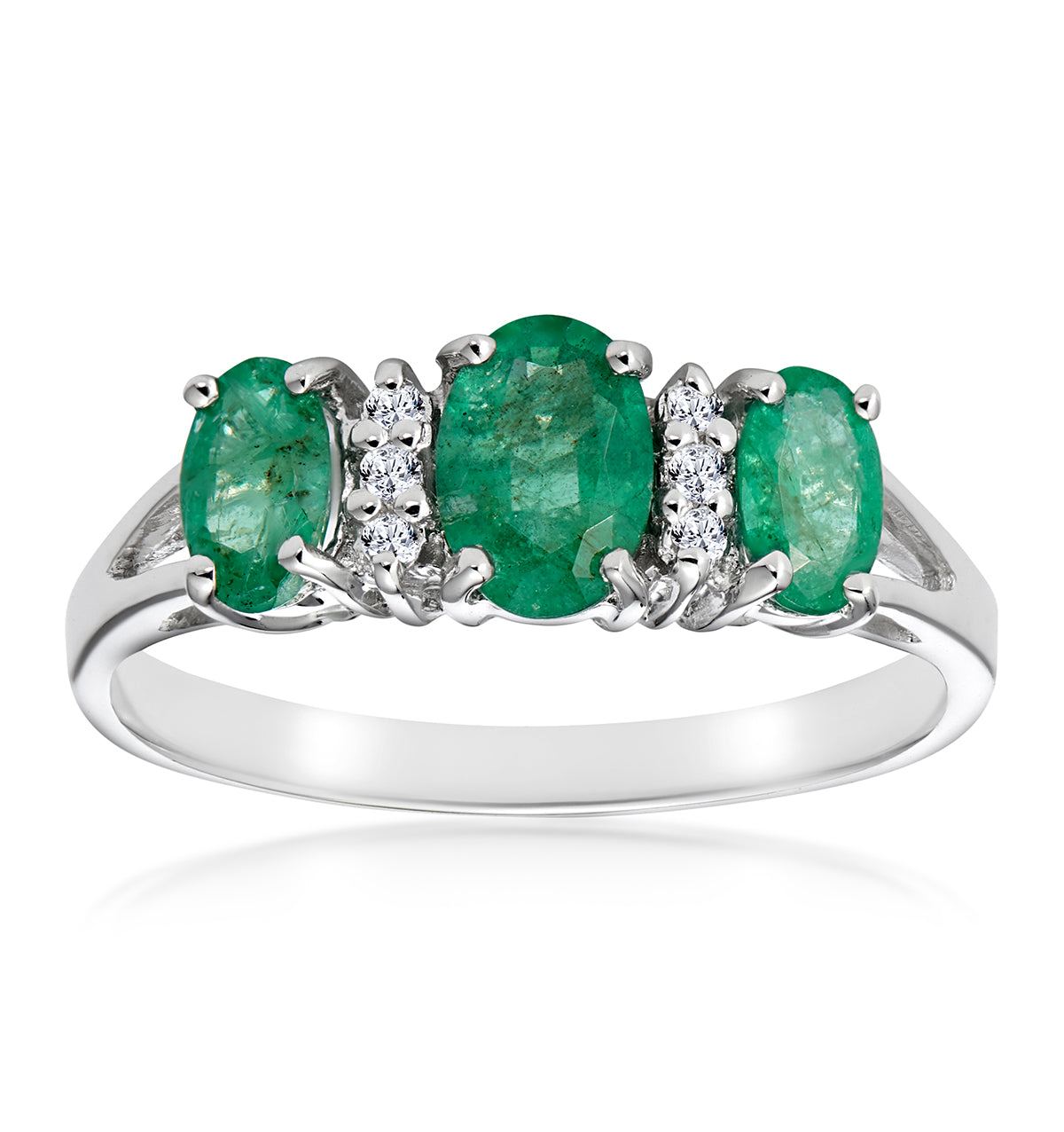 Emerald 1.06ct And Diamond 9K White Gold Ring