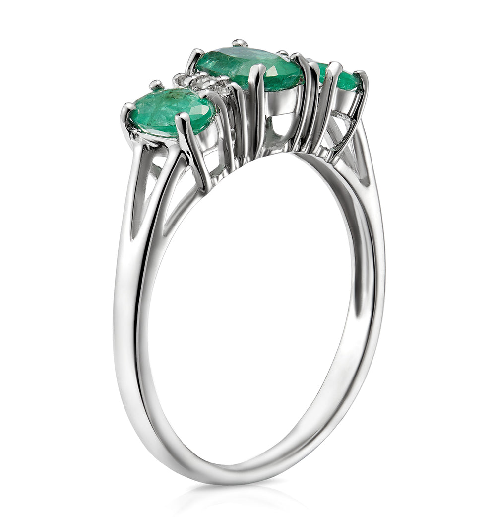 Emerald 1.06ct And Diamond 9K White Gold Ring