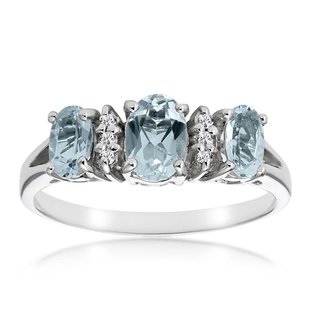 Aquamarine 0.80CT And Diamond 9K White Gold Ring