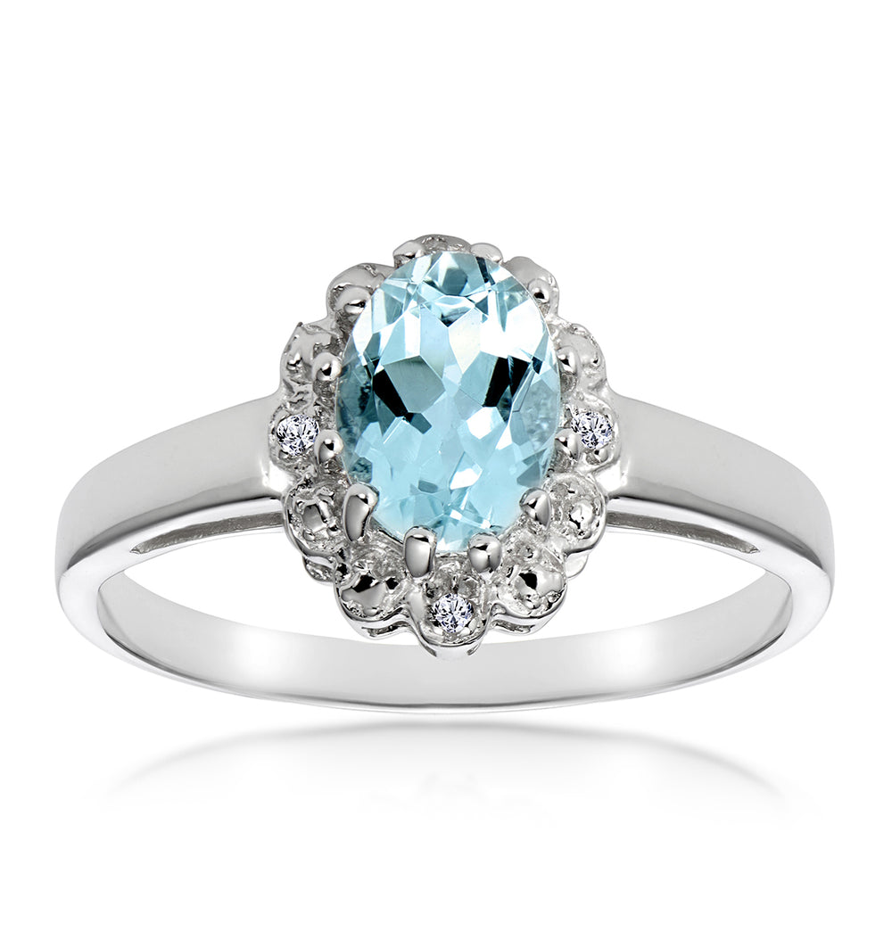 Aquamarine 0.70CT And Diamond 9K White Gold Ring