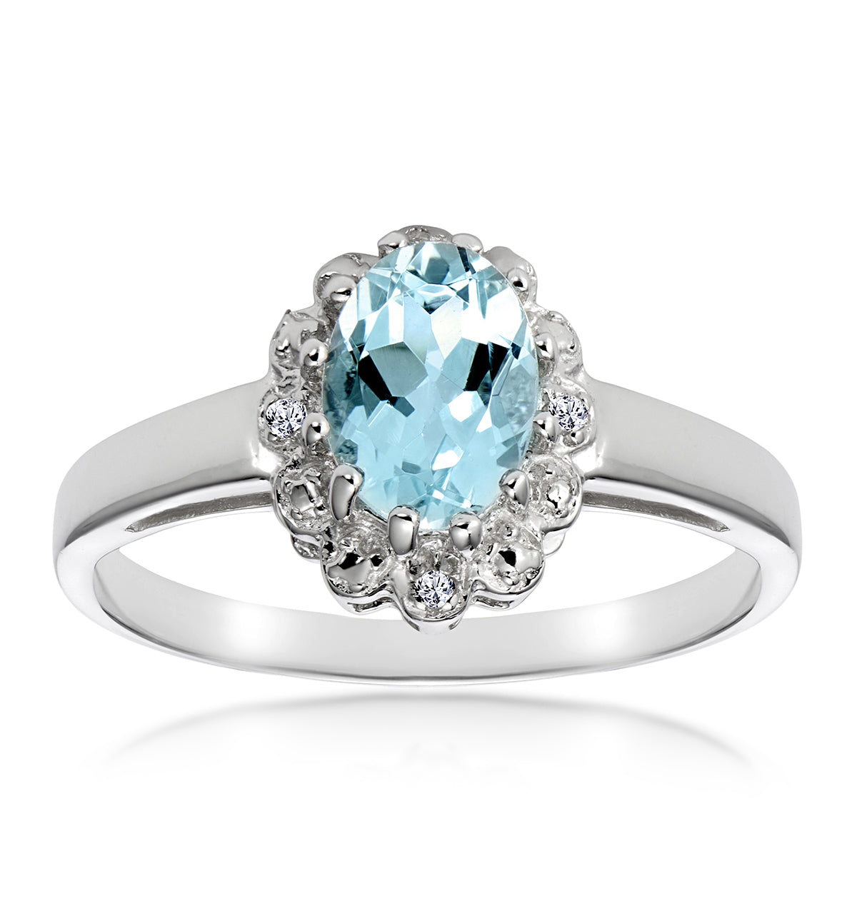 Aquamarine 0.70CT And Diamond 9K White Gold Ring