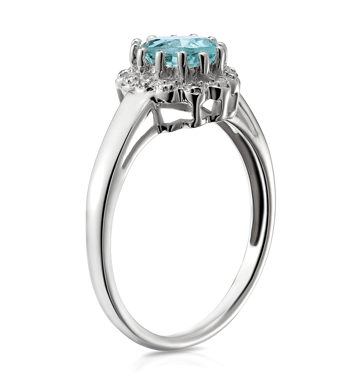 Aquamarine 0.70CT And Diamond 9K White Gold Ring