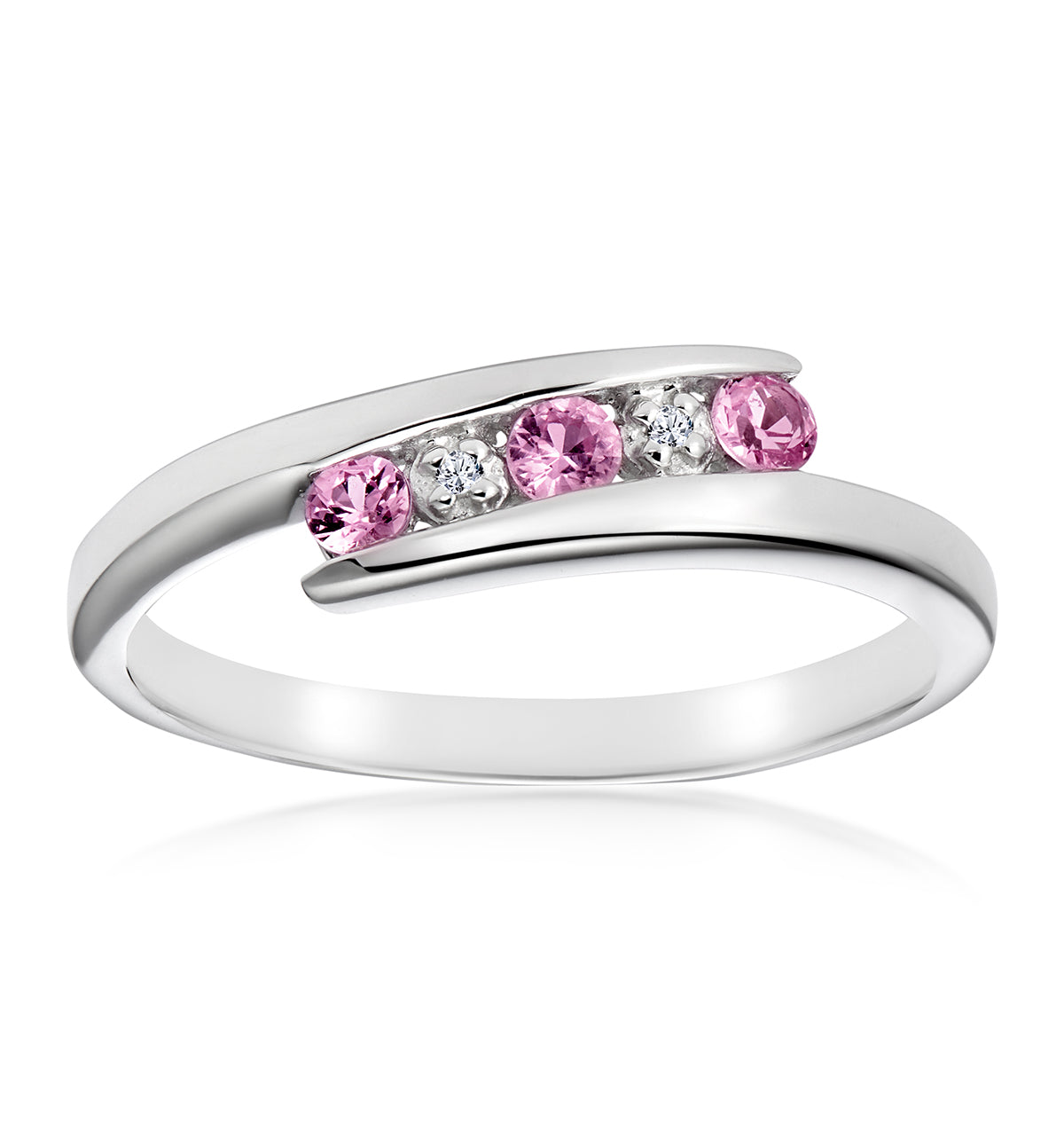 9K White Gold Diamond and Pink Sapphire Ring