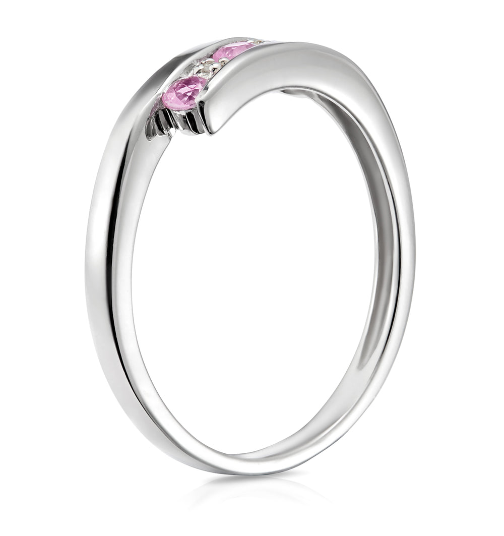 9K White Gold Diamond and Pink Sapphire Ring