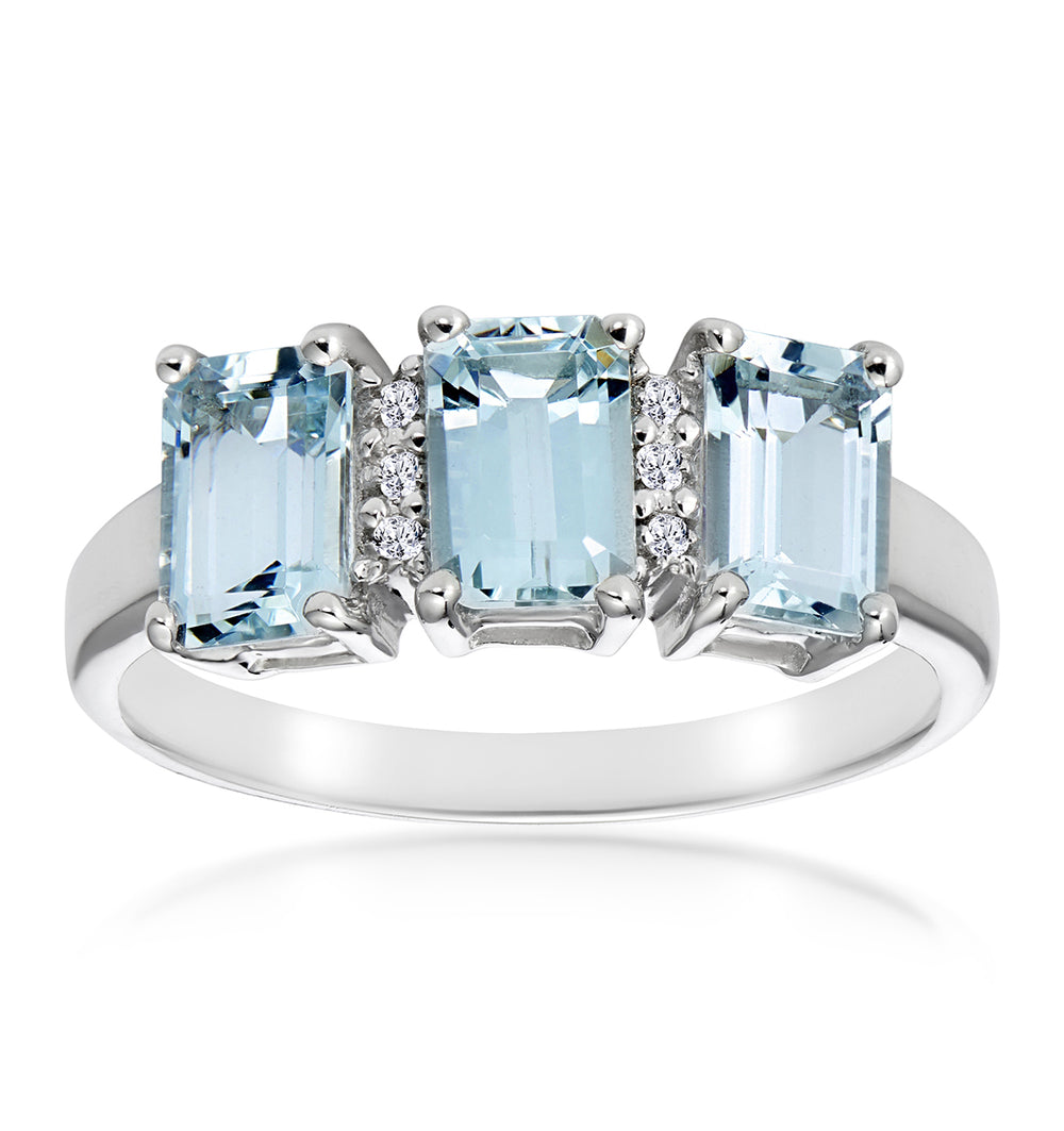 Aquamarine 1.65CT And Diamond 9K White Gold Ring