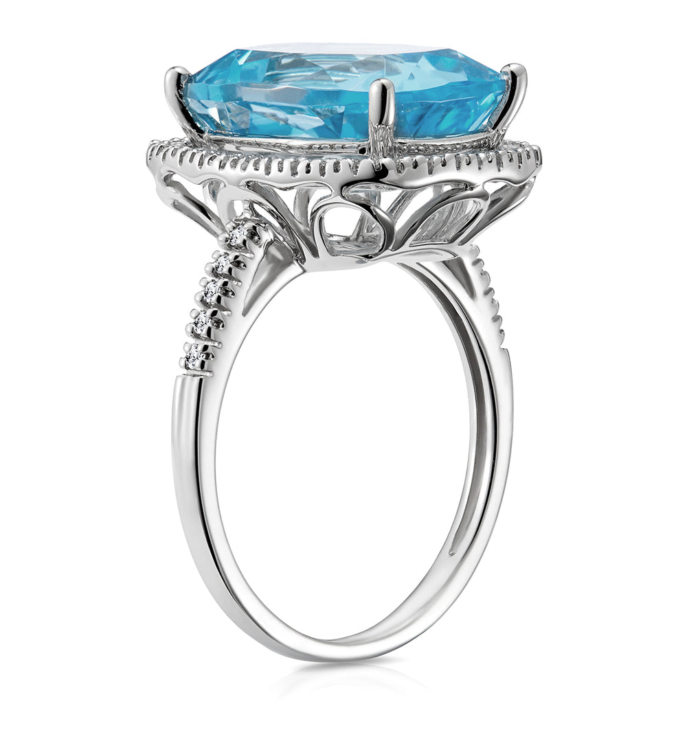 Blue Topaz 6.83CT And Diamond 9K White Gold Ring