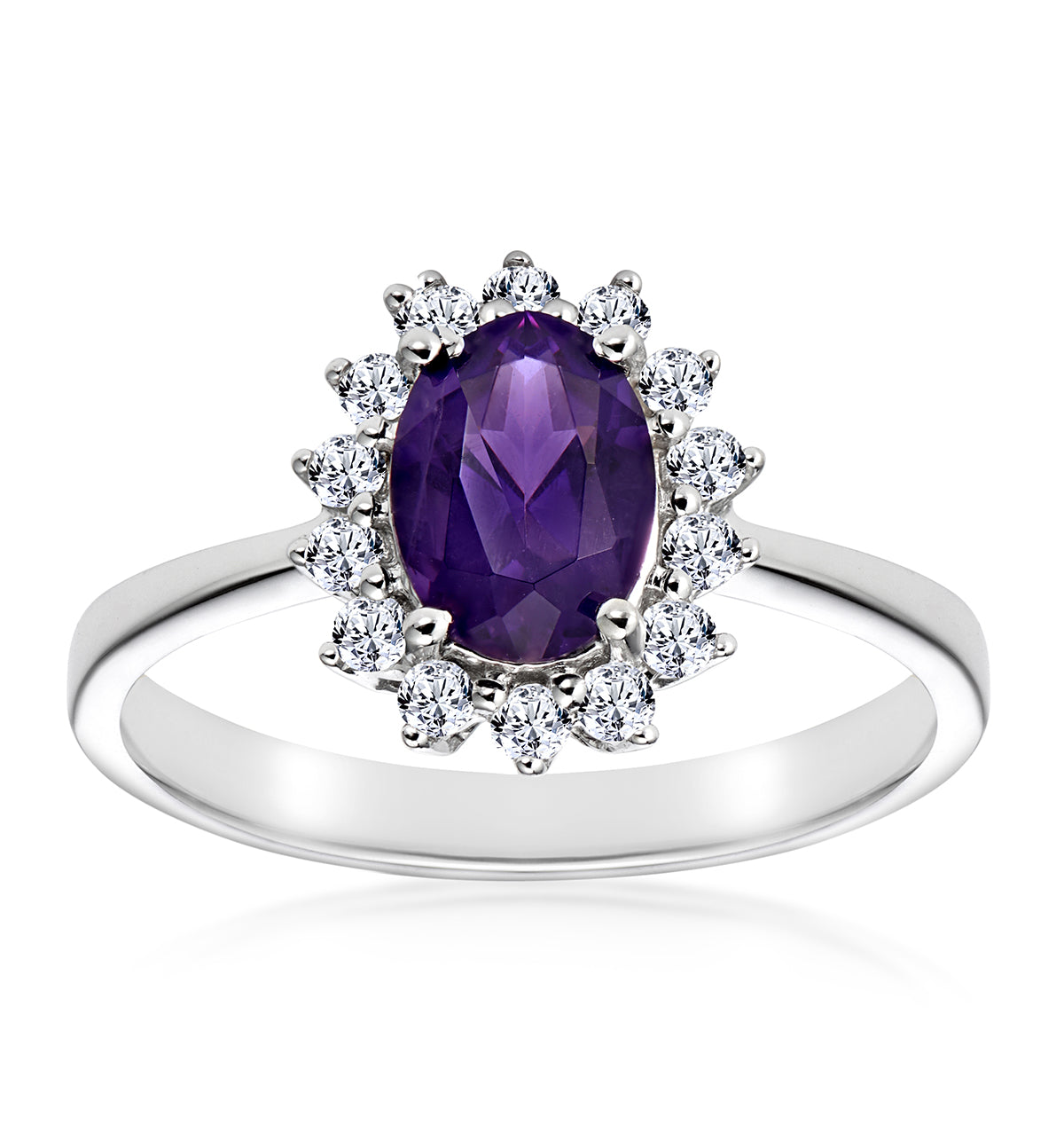 Amethyst 0.70ct And Diamond 9K White Gold Ring