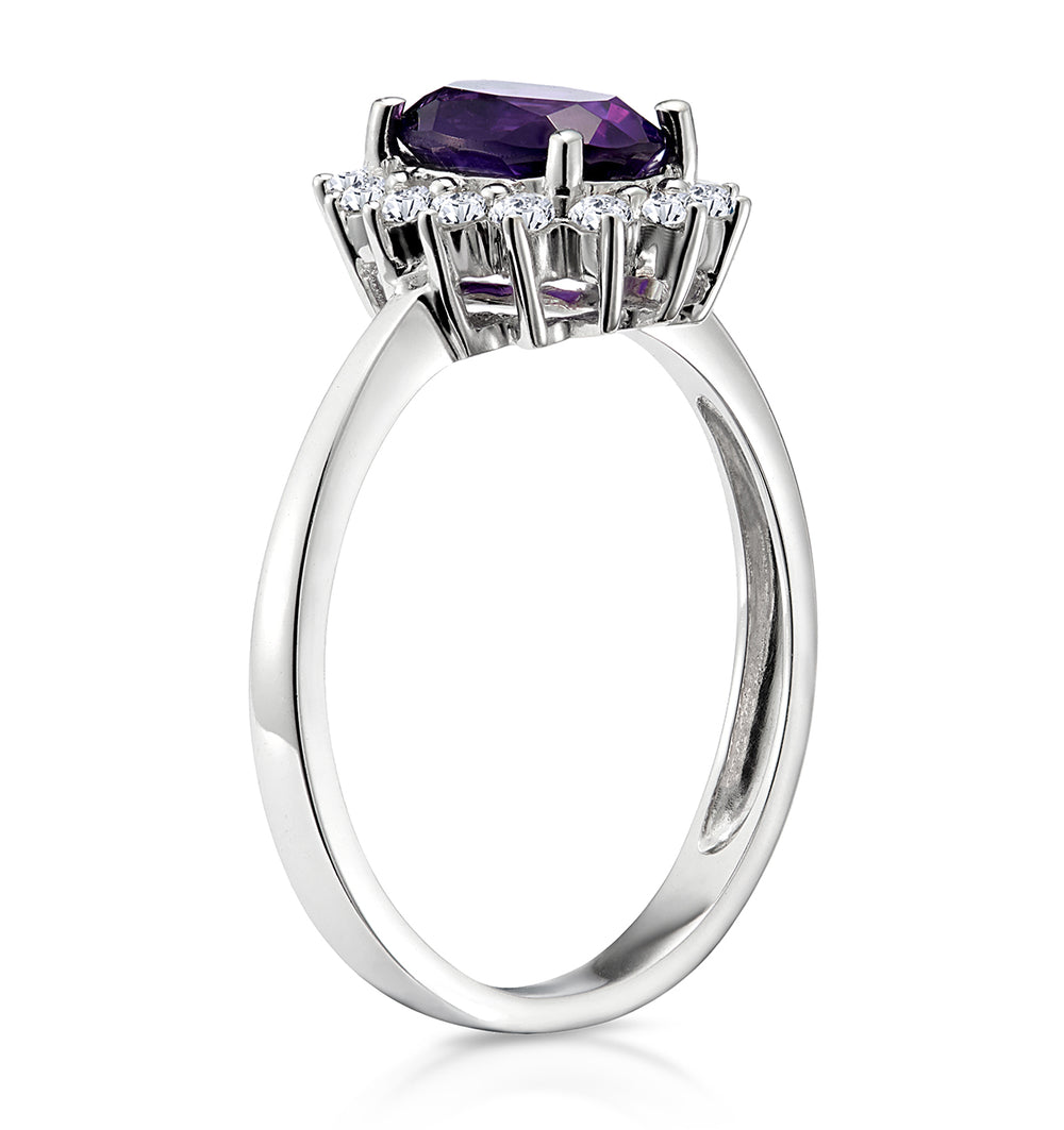 Amethyst 0.70ct And Diamond 9K White Gold Ring