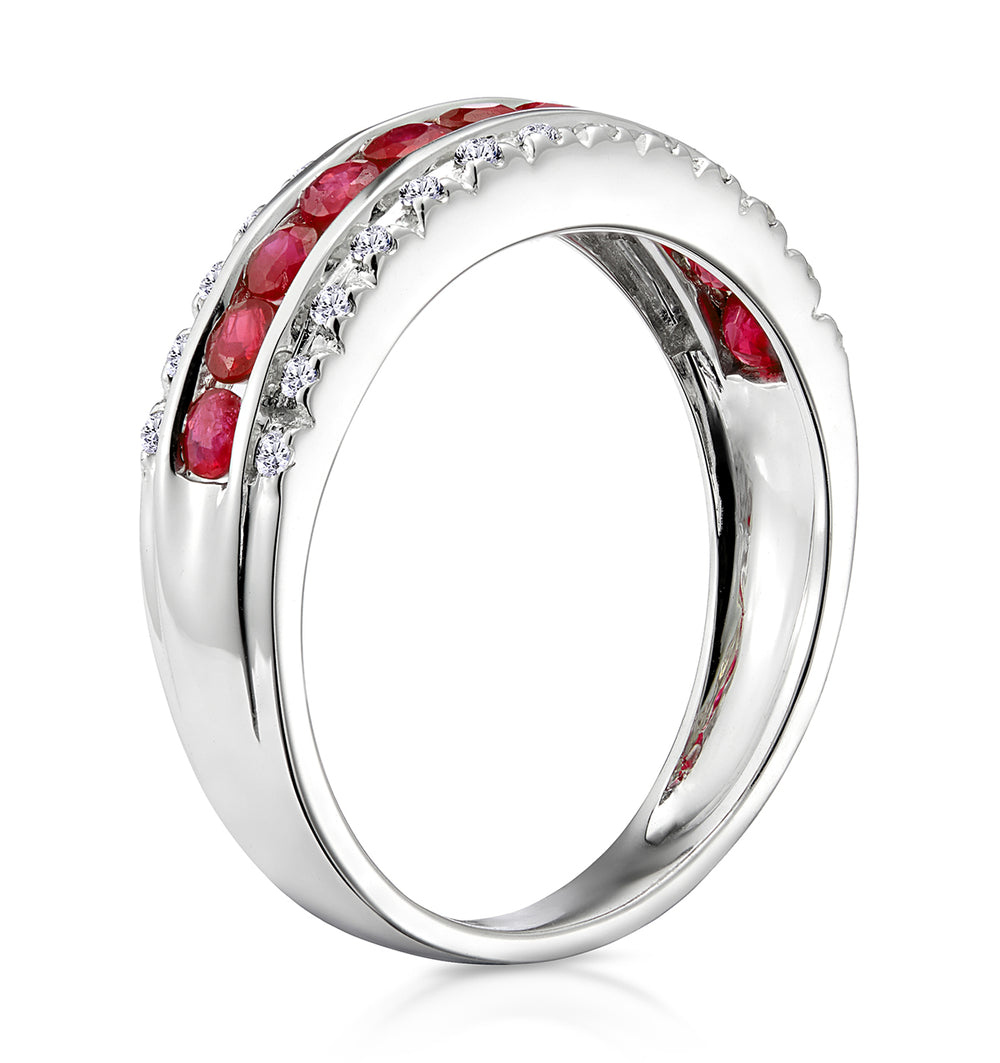 Ruby 0.74ct and Diamond 9K White Gold Ring