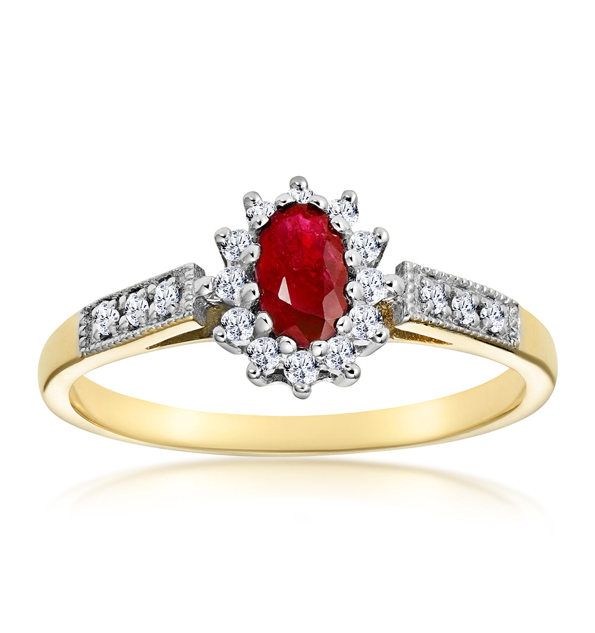Ruby 5 x 3mm And Diamond 9K Gold Ring A3351