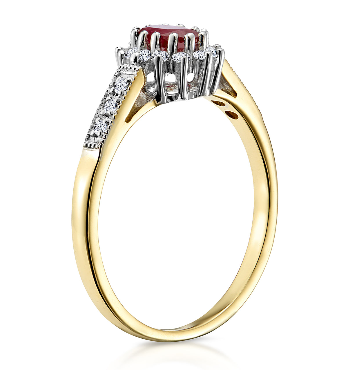 Ruby 5 x 3mm And Diamond 9K Gold Ring A3351