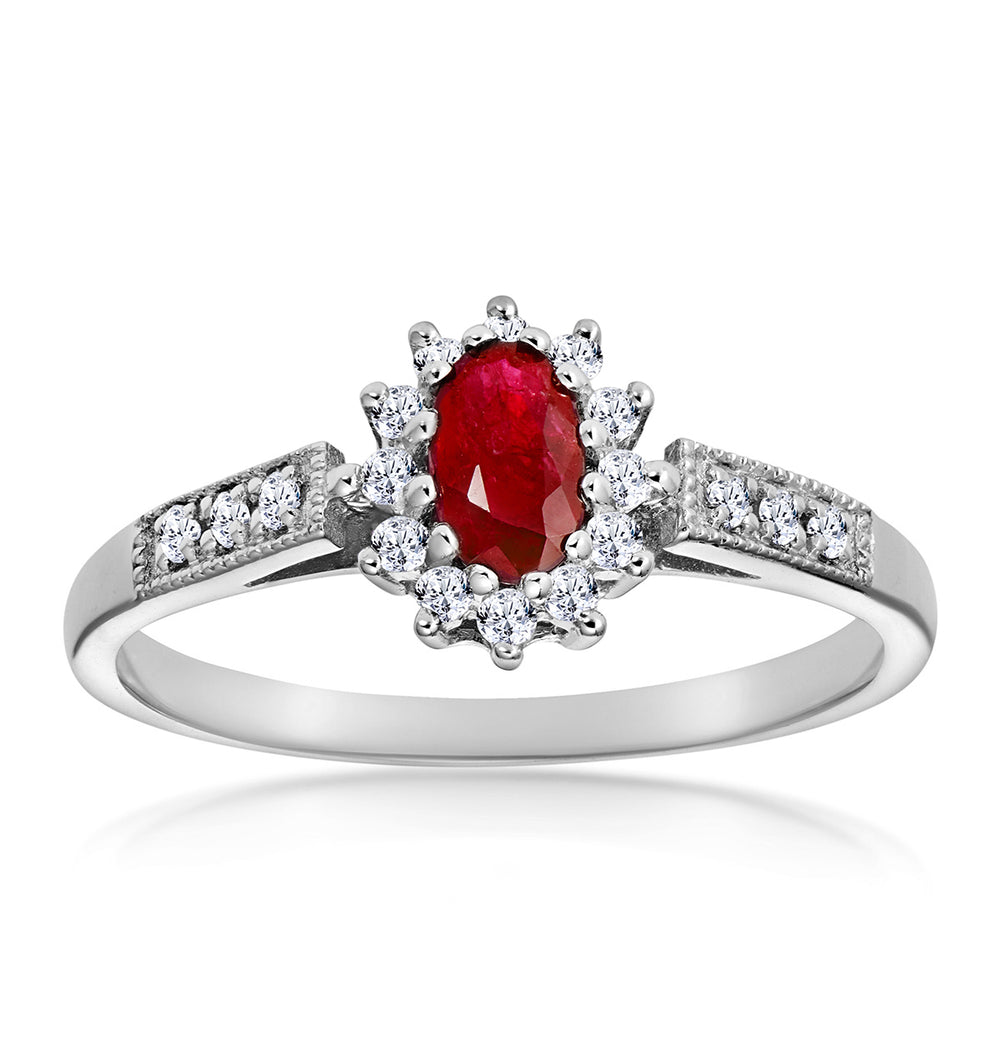 Ruby 5 x 3mm And Diamond 9K White Gold Ring