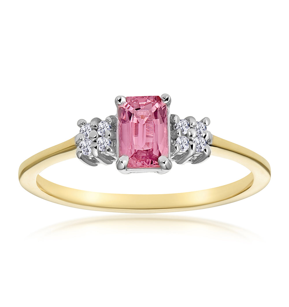 18K Gold Diamond and Pink Sapphire Ring 0.06ct
