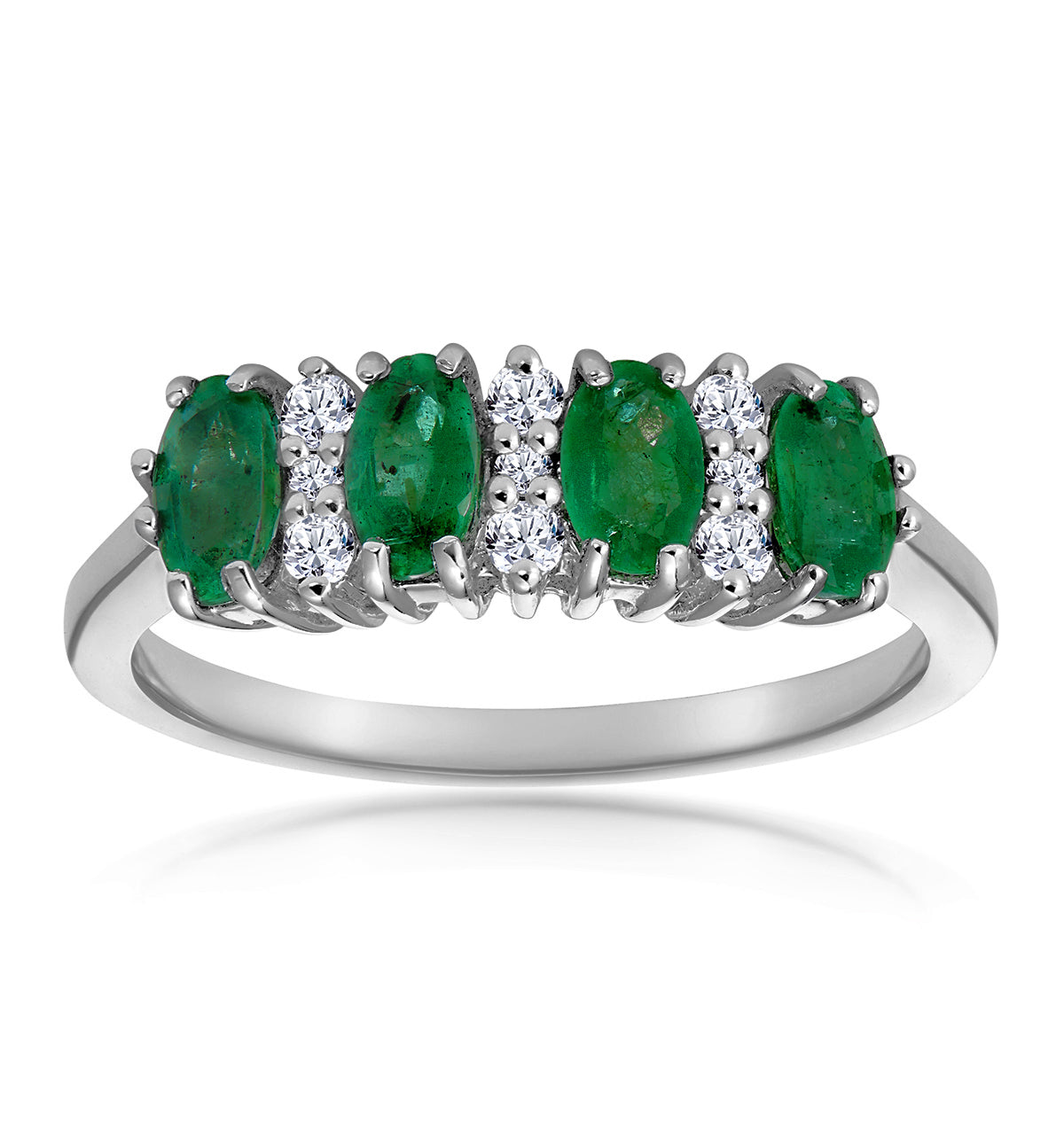 Emerald 0.94ct And Diamond 9K White Gold Ring
