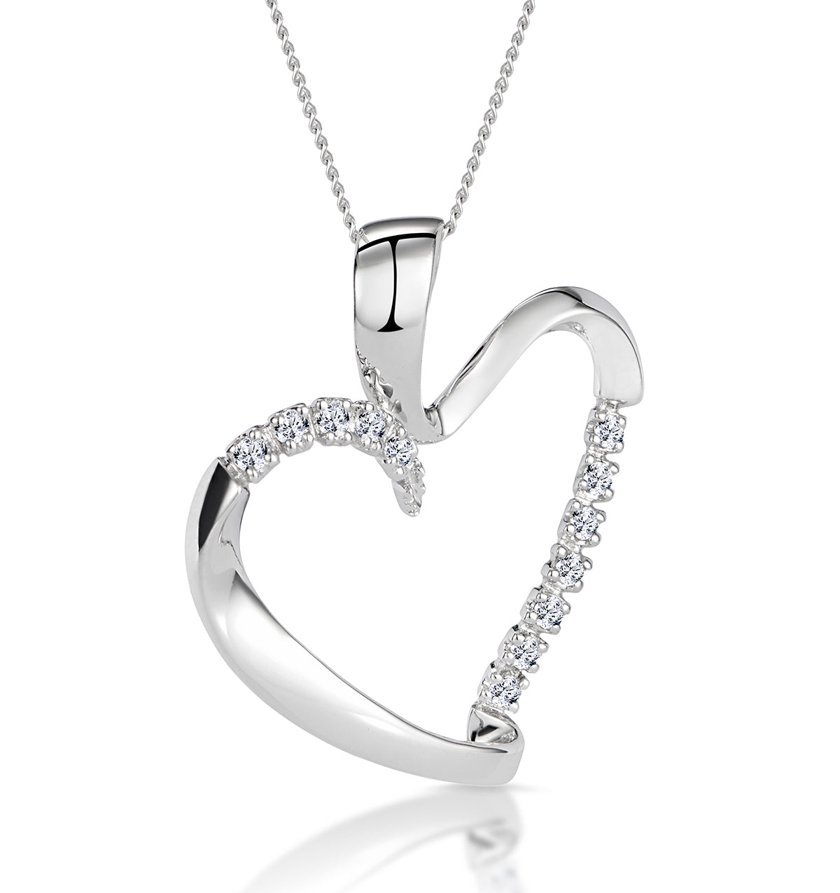 Heart Pendant Necklace 0.15ct 9K White Gold