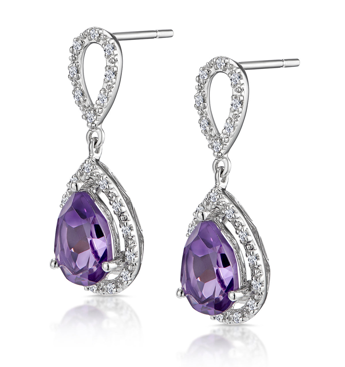 Amethyst 2.47CT And Diamond 9K White Gold Earrings