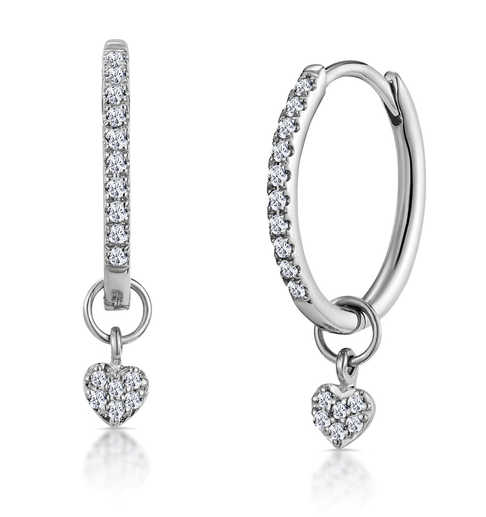 Stellato Diamond Encrusted Huggie Heart Earrings 0.11ct in 9K White Gold