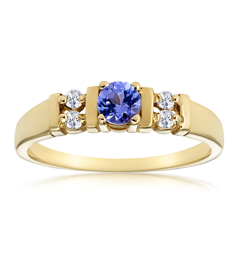 Tanzanite 3.75mm And Diamond 9K Gold Ring