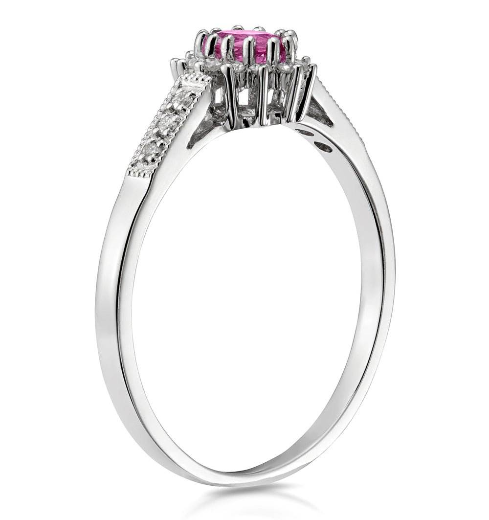 9K White Gold Diamond Pink Sapphire Ring 0.14ct