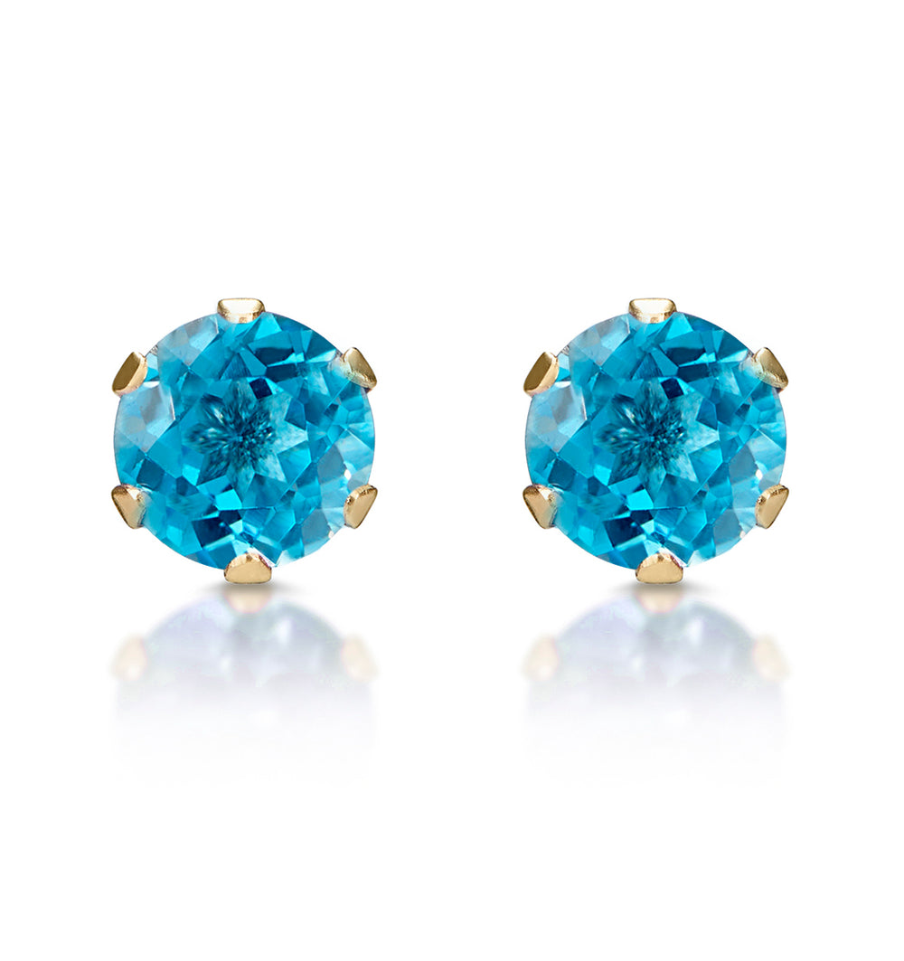 Blue Topaz 4mm 9K Yellow Gold Stud Earrings