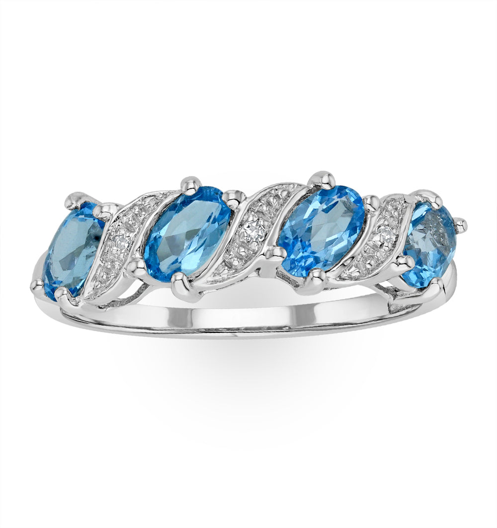 Blue Topaz 0.98CT And Diamond 9K White Gold Ring