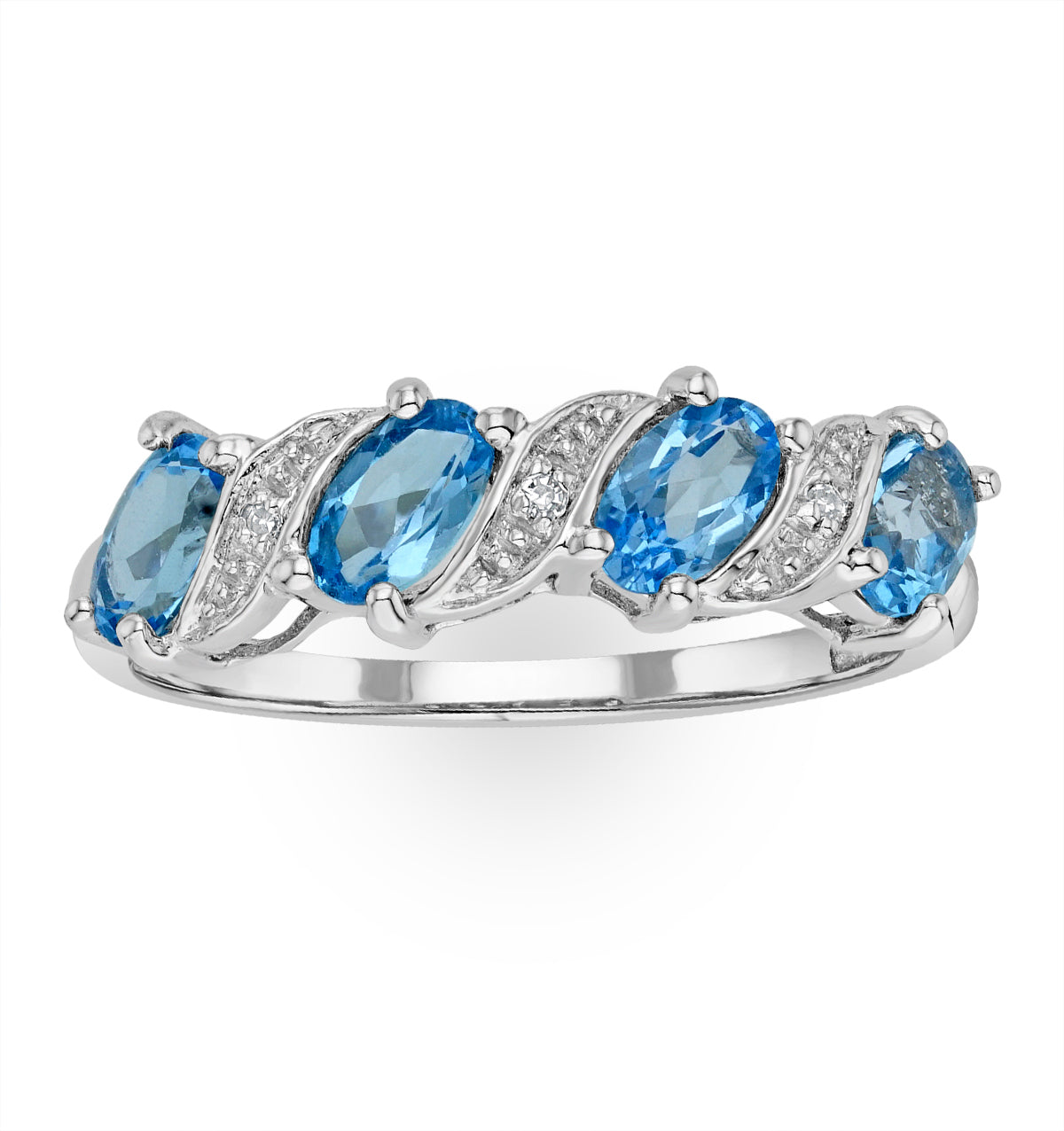 Blue Topaz 0.98CT And Diamond 9K White Gold Ring