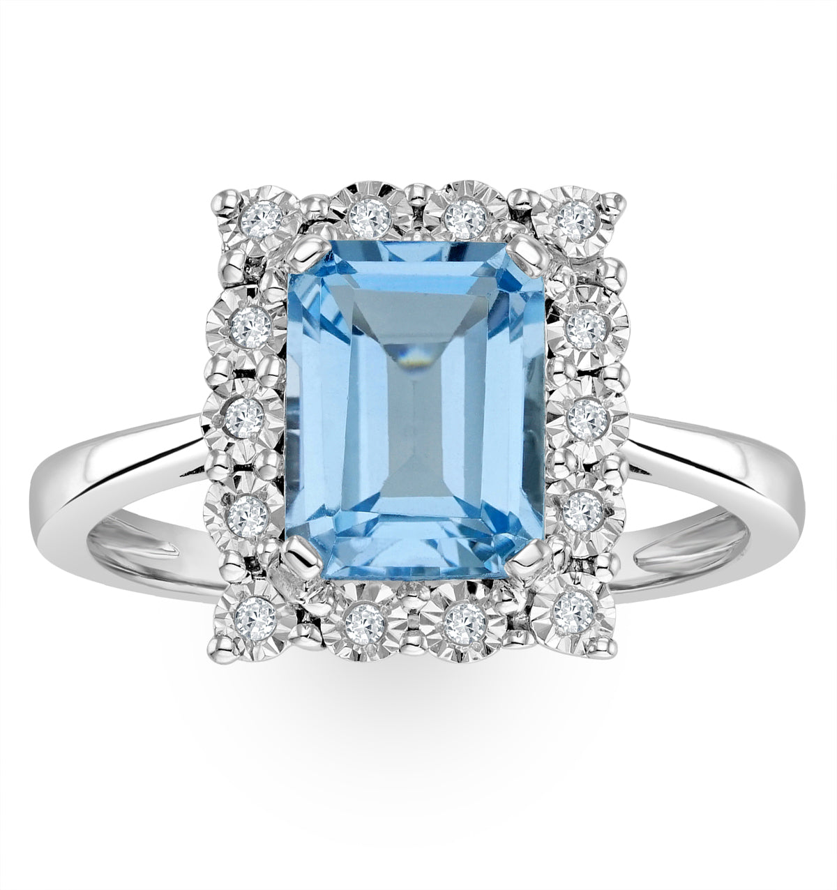 Blue Topaz 8 x 6mm and Diamond 9K White Gold Ring