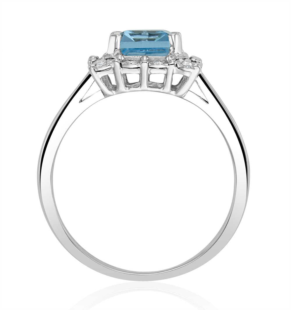 Blue Topaz 8 x 6mm and Diamond 9K White Gold Ring