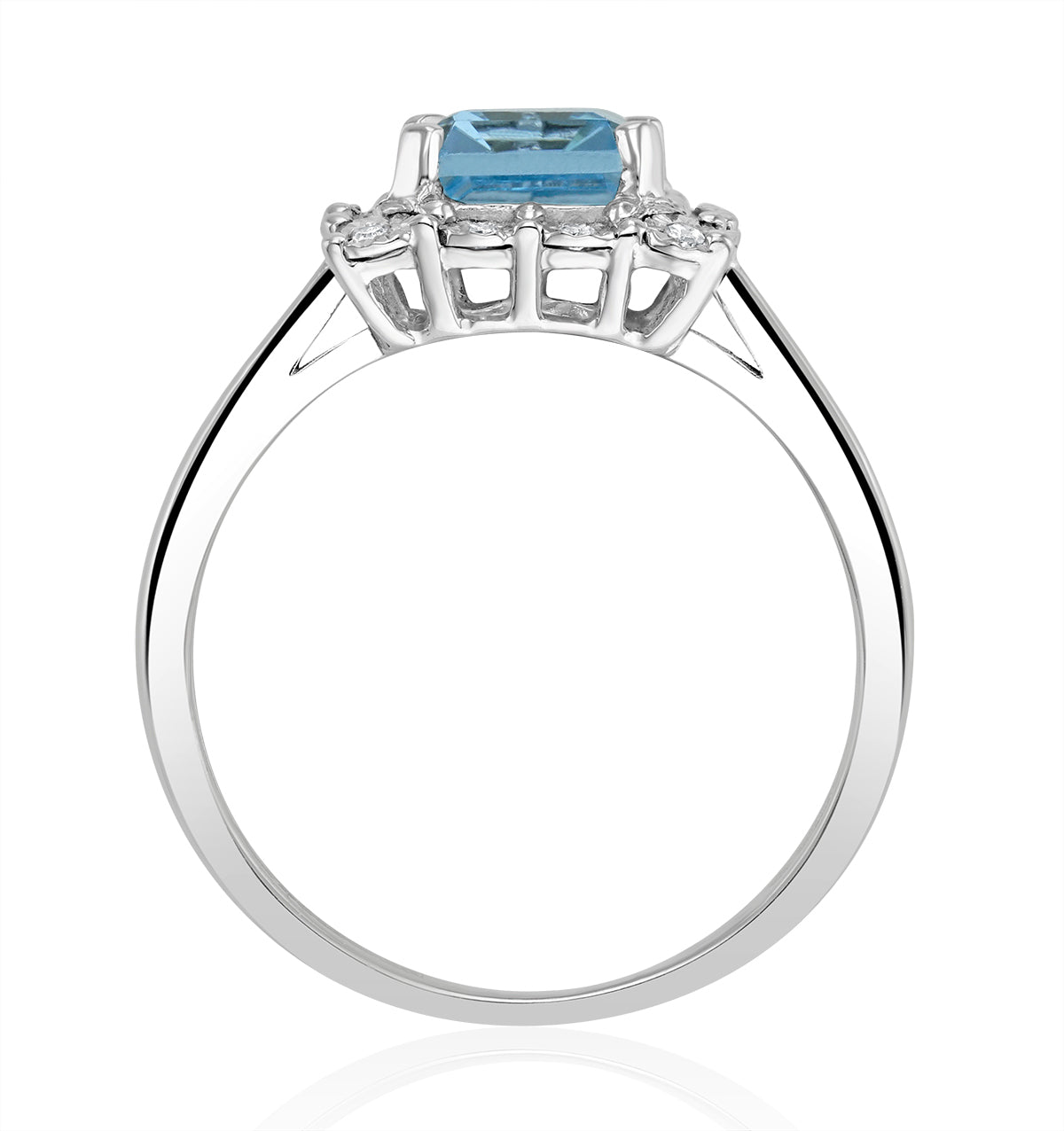 Blue Topaz 8 x 6mm and Diamond 9K White Gold Ring