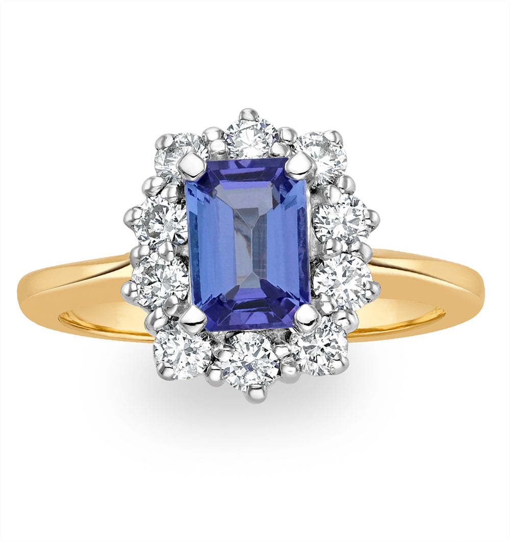 Tanzanite 7 x 5mm And Diamond 0.50ct 18K Gold Ring FET24-V