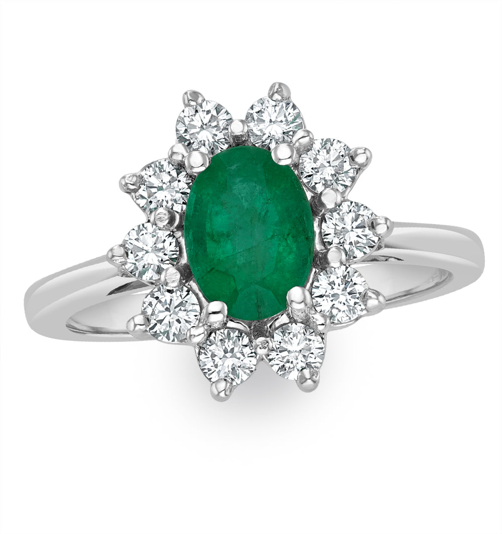 Emerald 0.70ct And Diamond 18K White Gold Ring FET25-GY