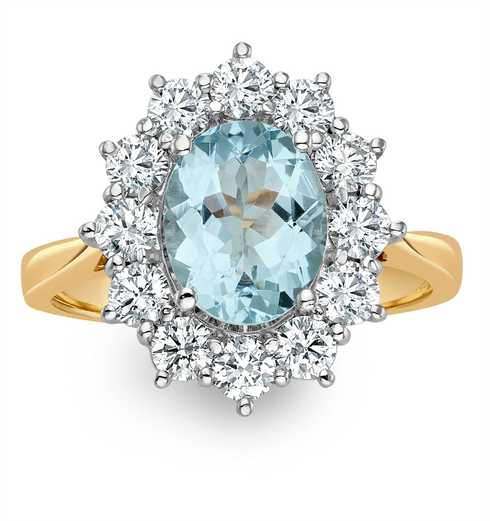 Aquamarine 1.7ct and Diamond 1.00ct Cluster Ring in 18K Gold