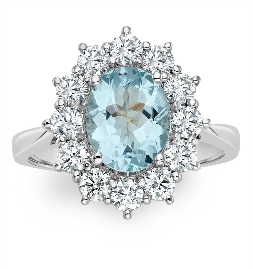 Aquamarine 1.7ct and Diamond 1.00ct Cluster Ring Set in Platinum