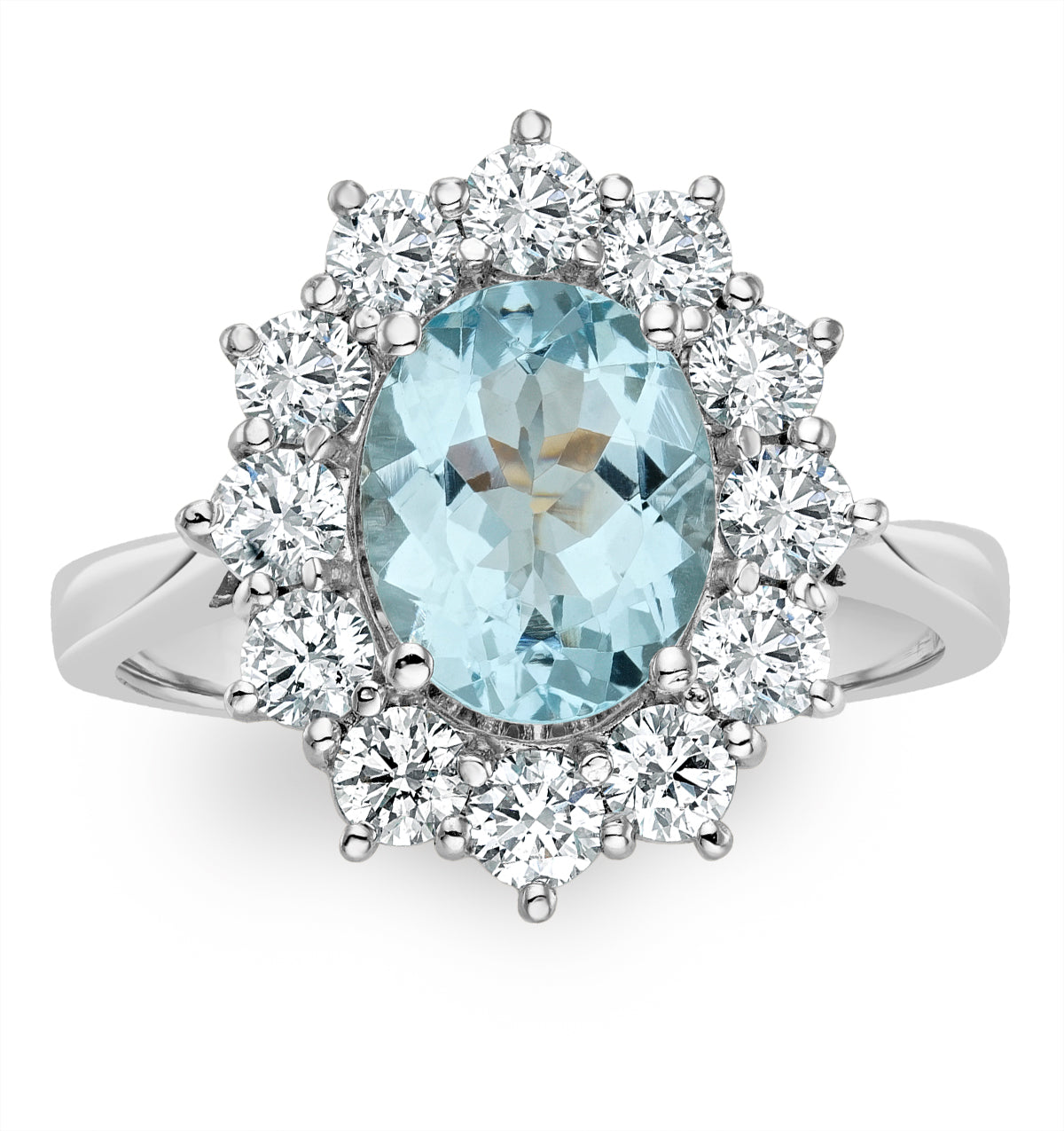 Aquamarine 1.7ct and Lab Diamond 1ct Cluster Ring in 18K White Gold